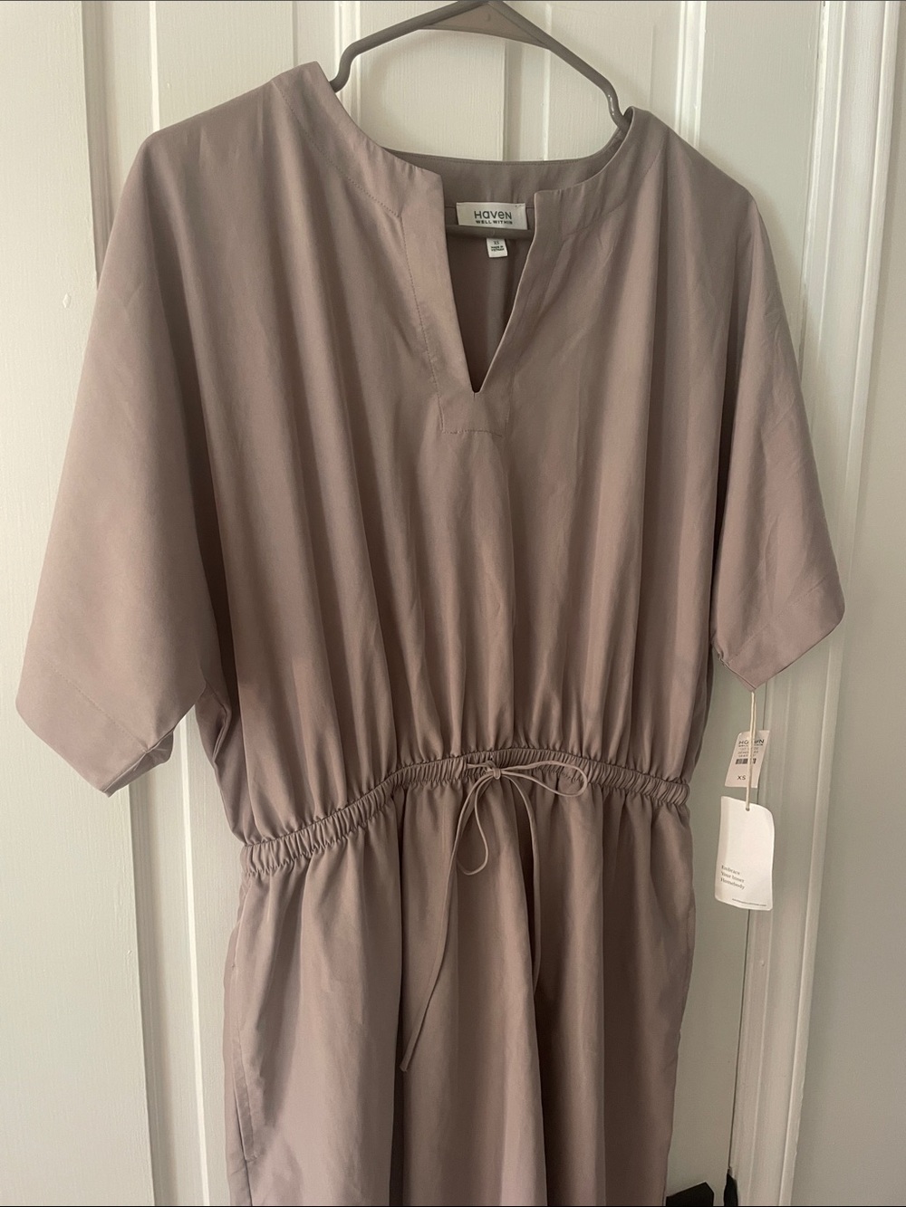 HAVEN Well Within Modal Dolman Dress Sz XS Mushroom Color Pockets  Drawstring - Picture 5 of 8